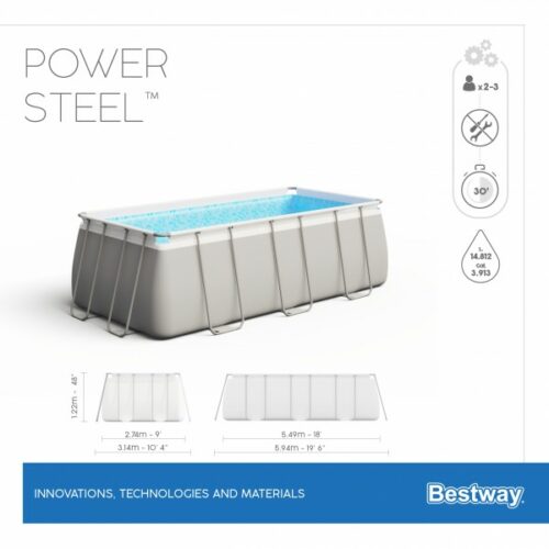 Bestway 56465 Каркасный бассейн Power Steel 549х274х122см, 14812л, фил.-насос 5678л/ч, лестница, тент, попл.-доз. — изображение 9