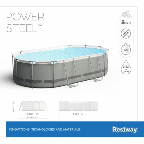 Bestway 56448 Каркасный бассейн Power Steel 488х305х107см, 10949л, фил.-насос 3028л/ч, лестница, тент, попл.-доз. — изображение 8