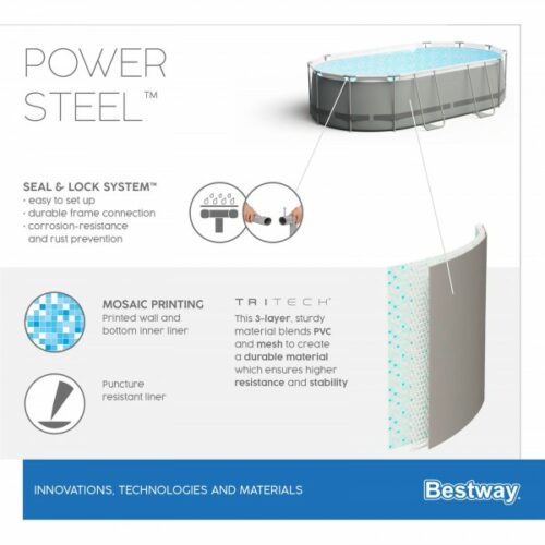 Bestway 56448 Каркасный бассейн Power Steel 488х305х107см, 10949л, фил.-насос 3028л/ч, лестница, тент, попл.-доз. — изображение 9