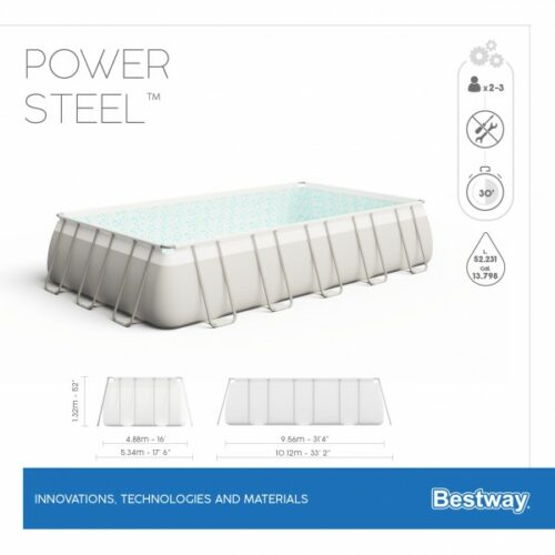 Bestway 56623 Каркасный бассейн Power Steel 956х488х132см, 52231л, песч.фил.-нас. 8327л/ч, лестн., тент, попл.-доз — изображение 7