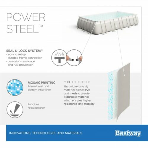 Bestway 56623 Каркасный бассейн Power Steel 956х488х132см, 52231л, песч.фил.-нас. 8327л/ч, лестн., тент, попл.-доз — изображение 8